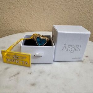 NWB Women INVICTA Heart Ring Watch Angel Crystals Quartz Gold tone Valentine